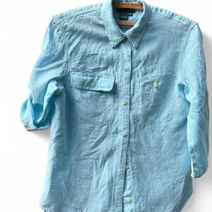 Ralph Lauren light Blue linen Casual Button Down Shirt with Roll-Up Sleeves
